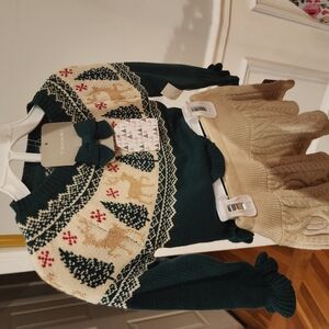 Tahari Green and Cream Matching Set Crew Neck